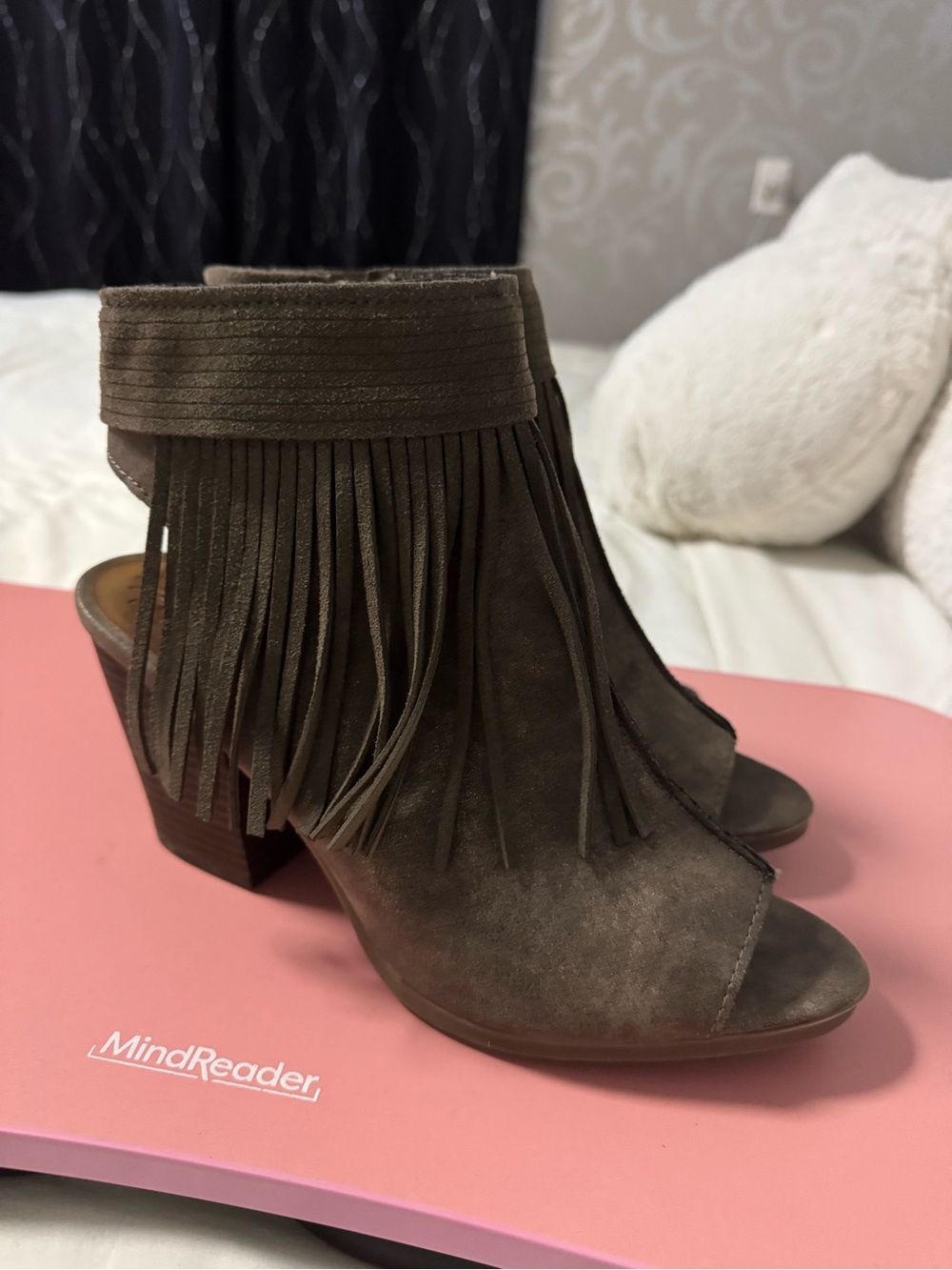 Fringe Suede Open-Toe Ankle Boots